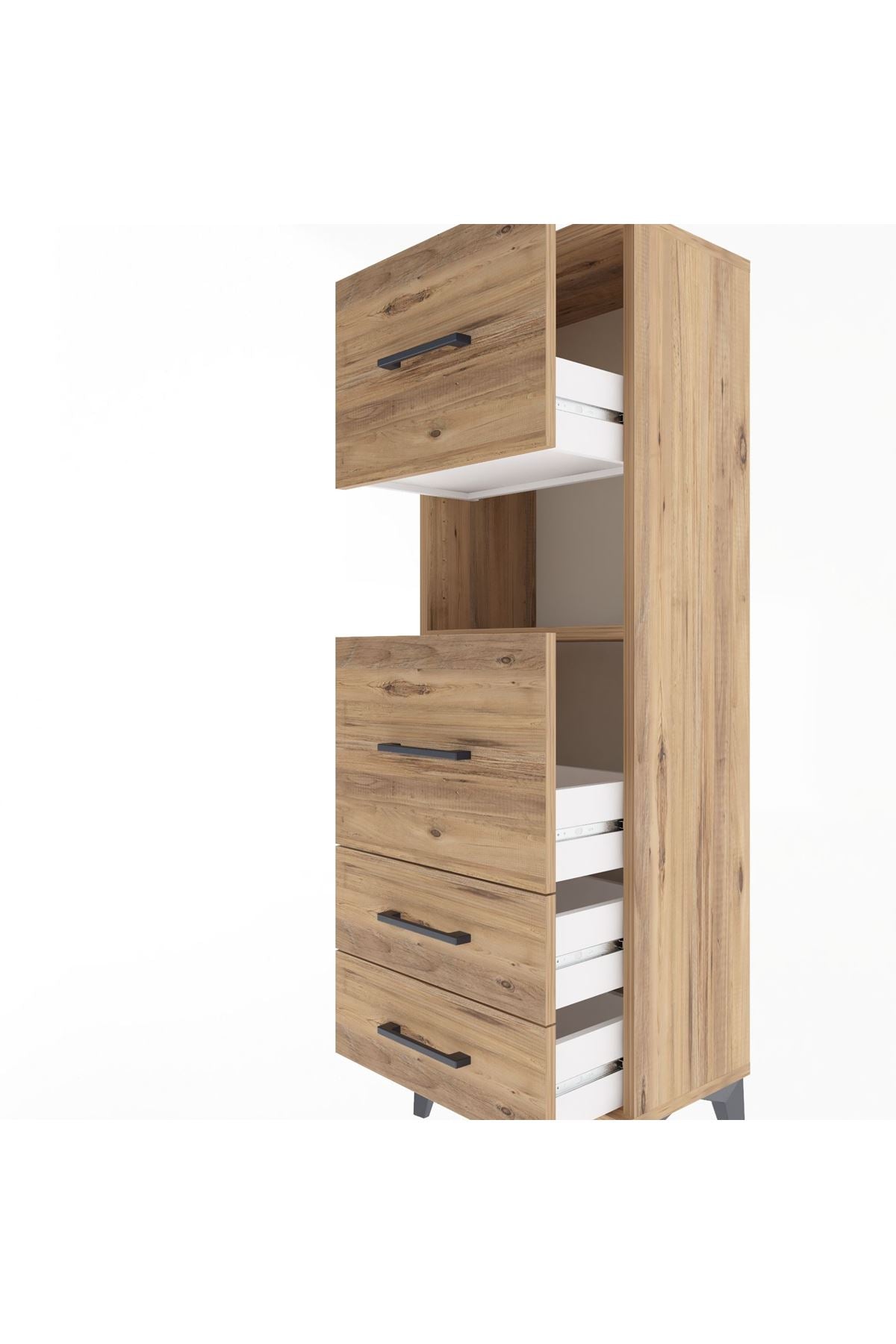 Arges Dolap Tek Raflı 4 Çekmeceli 44x30x134 Çam-Çam