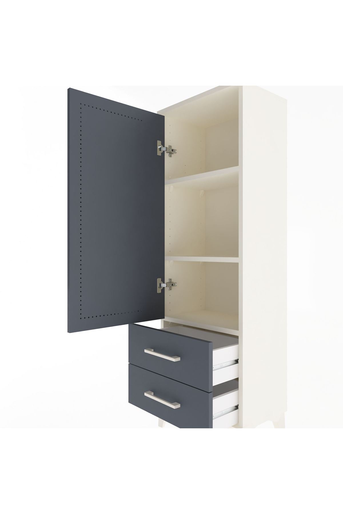 Arges Dolap 3 Raflı 2 Çekmeceli Tek Kapaklı 44x30x134 Aytaşı-Antrasit