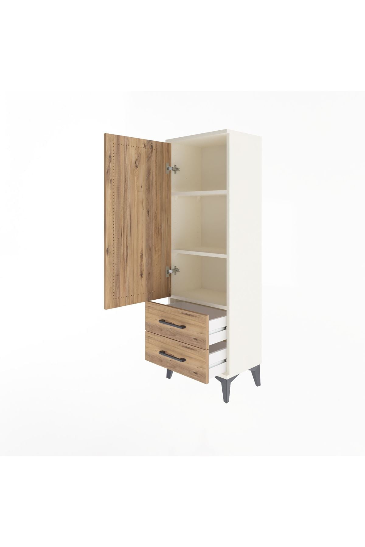 Arges Dolap 3 Raflı 2 Çekmeceli Tek Kapaklı 44x30x134 Aytaşı-Çam