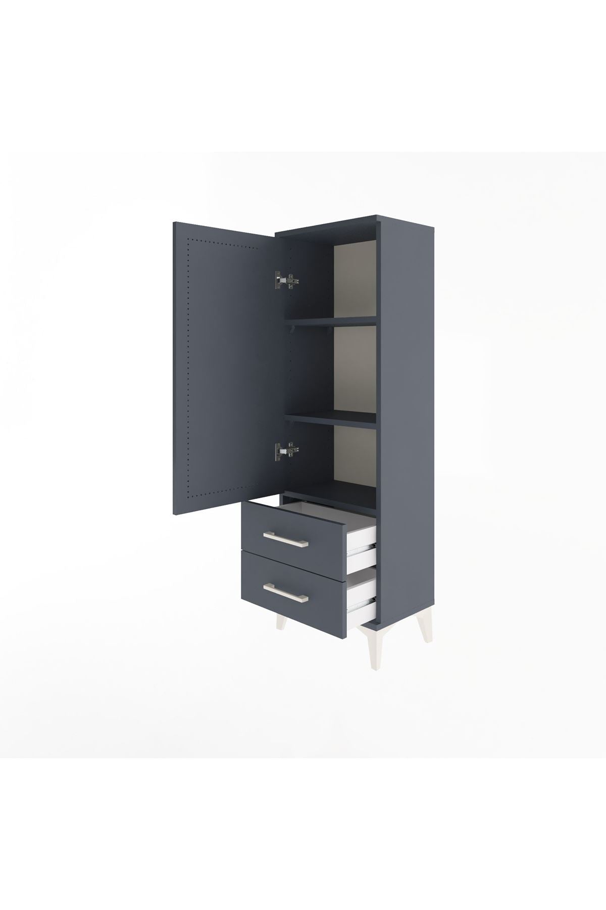 Arges Dolap 3 Raflı 2 Çekmeceli Tek Kapaklı 44x30x134 Antrasit-Antrasit