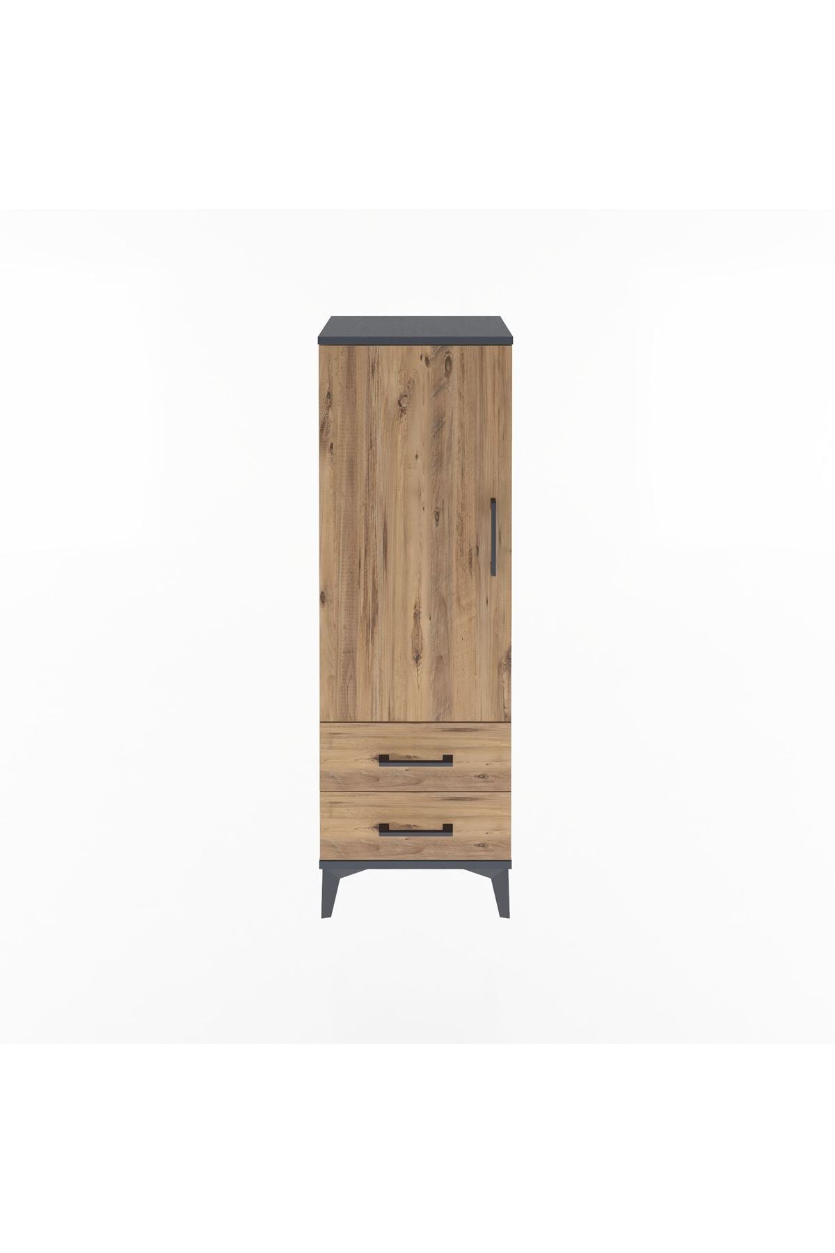 Arges Dolap 3 Raflı 2 Çekmeceli Tek Kapaklı 44x30x134 Antrasit-Çam