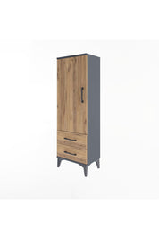 Arges Dolap 3 Raflı 2 Çekmeceli Tek Kapaklı 44x30x134 Antrasit-Çam