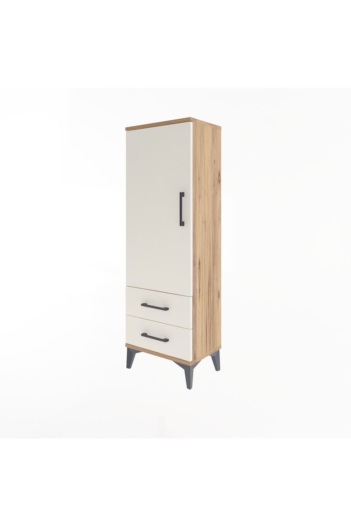 Arges Dolap 3 Raflı 2 Çekmeceli Tek Kapaklı 44x30x134 Çam-Aytaşı