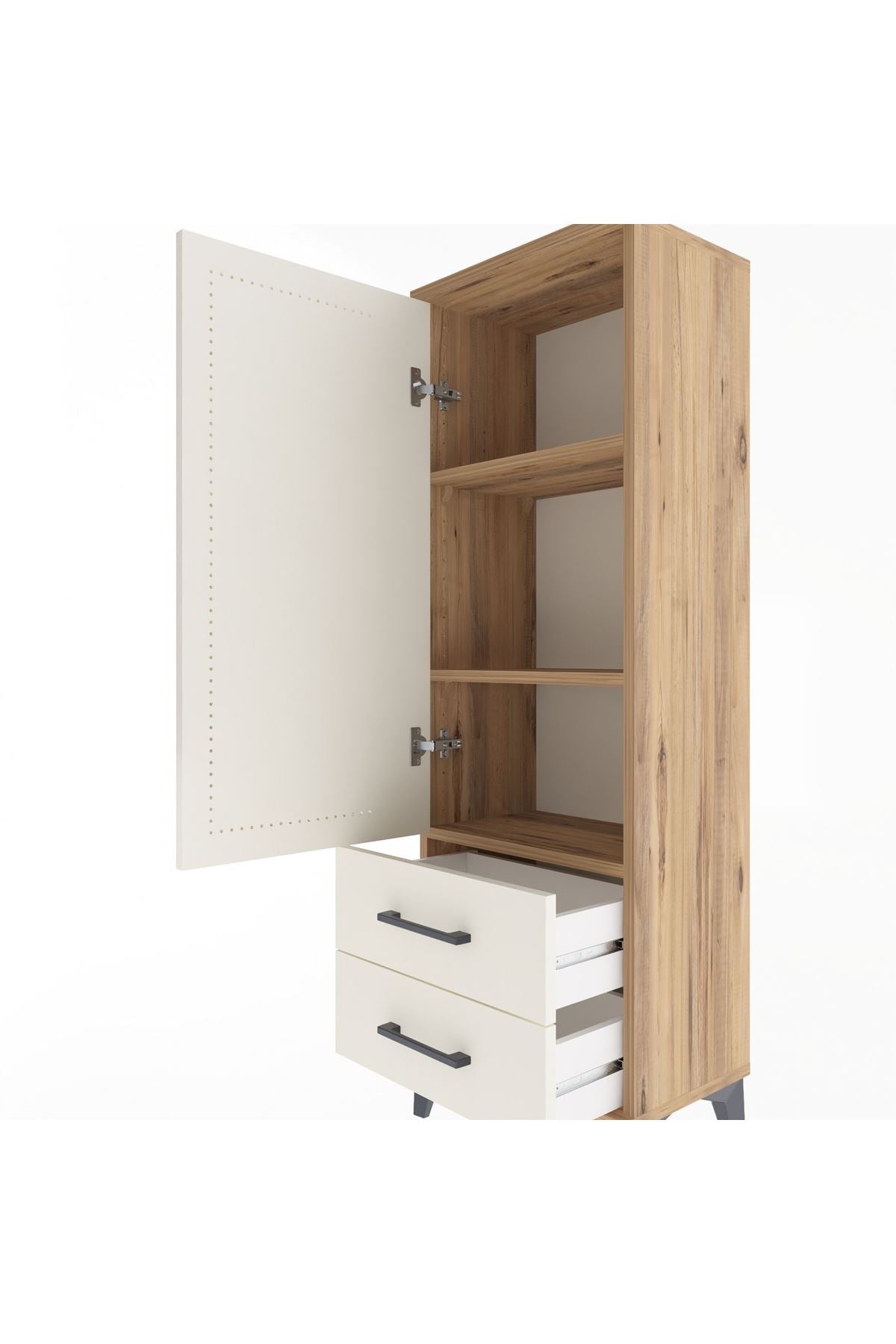 Arges Dolap 3 Raflı 2 Çekmeceli Tek Kapaklı 44x30x134 Çam-Aytaşı