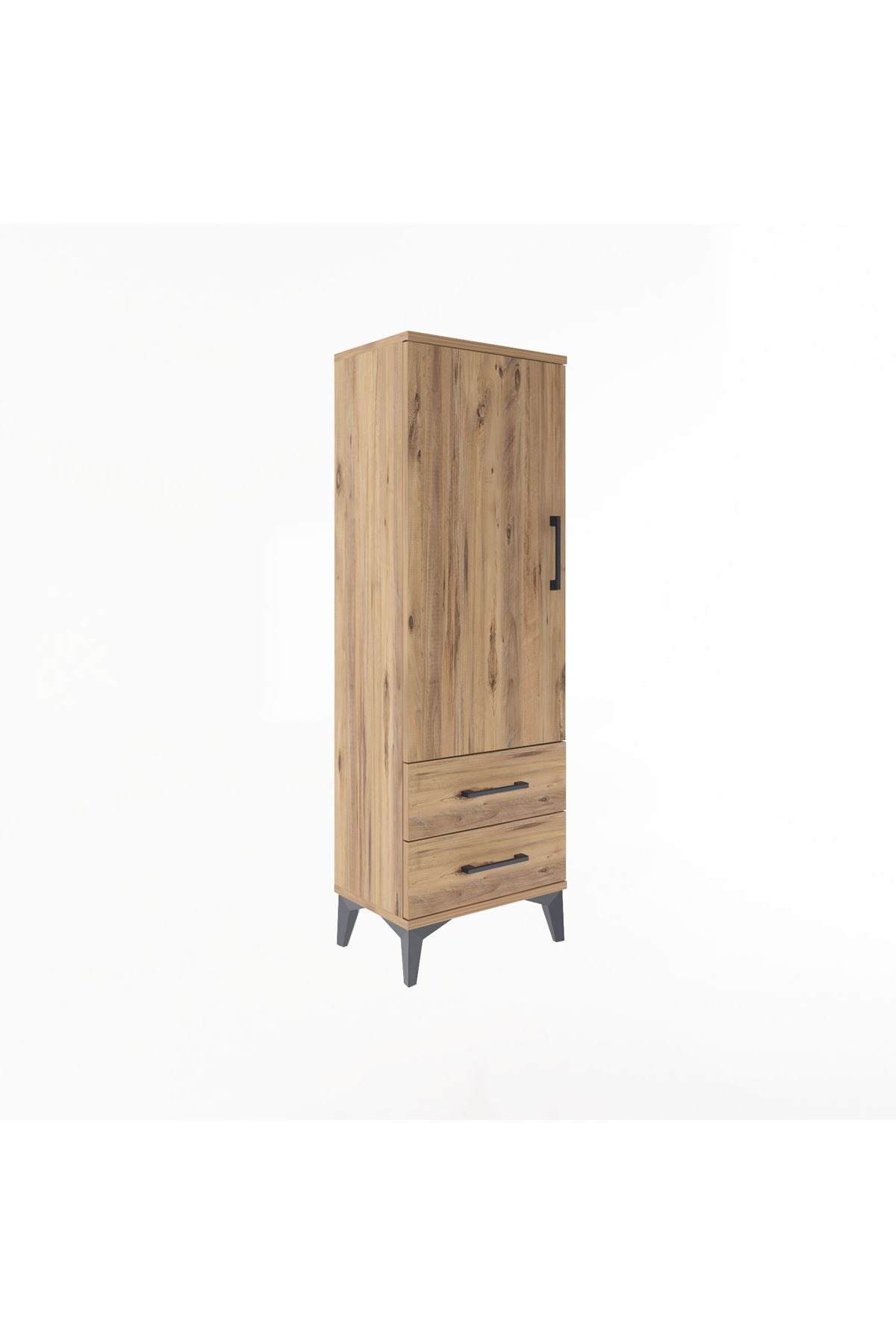 Arges Dolap 3 Raflı 2 Çekmeceli Tek Kapaklı 44x30x134 Çam-Çam