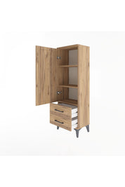 Arges Dolap 3 Raflı 2 Çekmeceli Tek Kapaklı 44x30x134 Çam-Çam