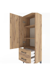 Arges Dolap 3 Raflı 2 Çekmeceli Tek Kapaklı 44x30x134 Çam-Çam