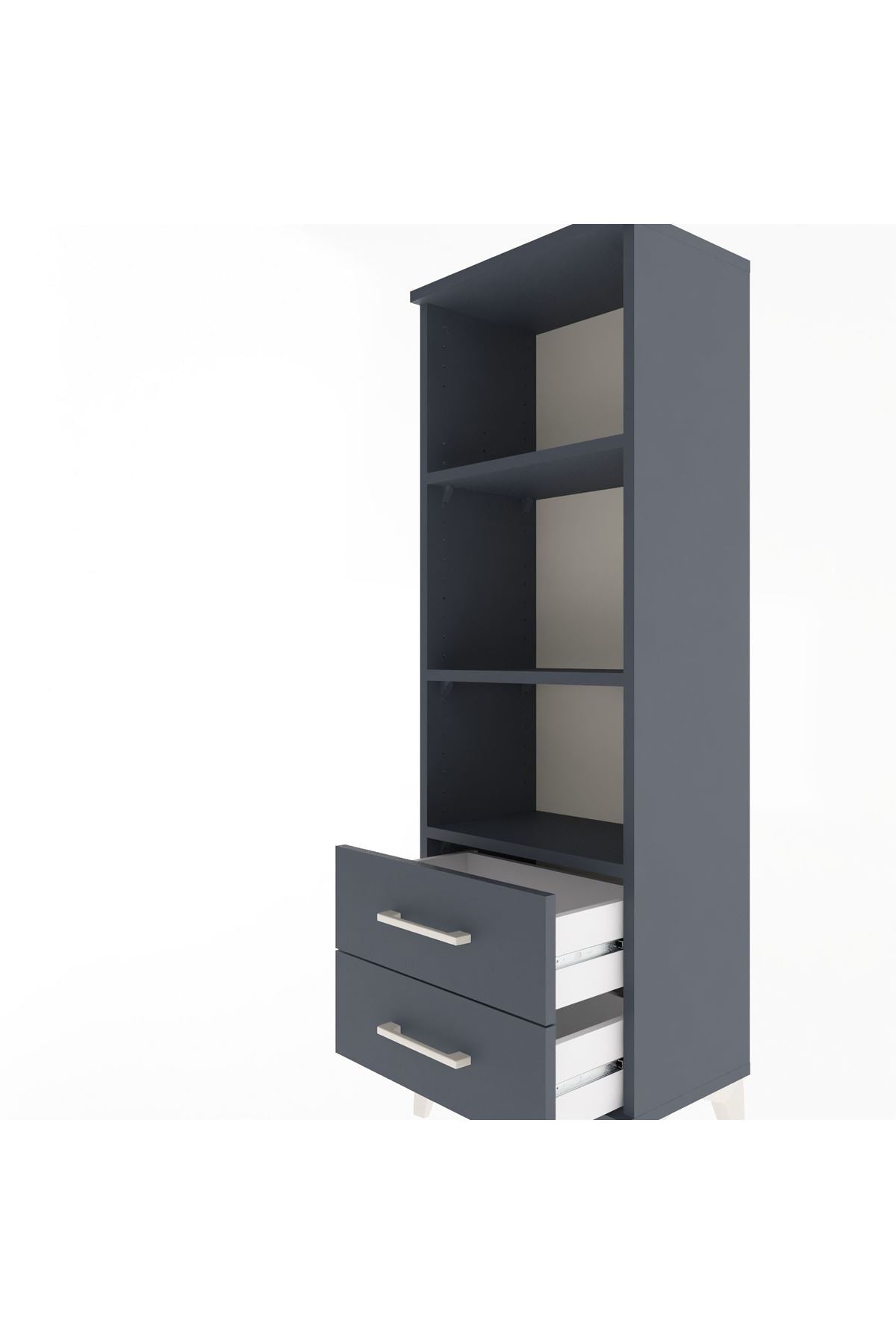 Arges Dolap 3 Raflı 2 Çekmeceli 44x30x134 Antrasit-Antrasit