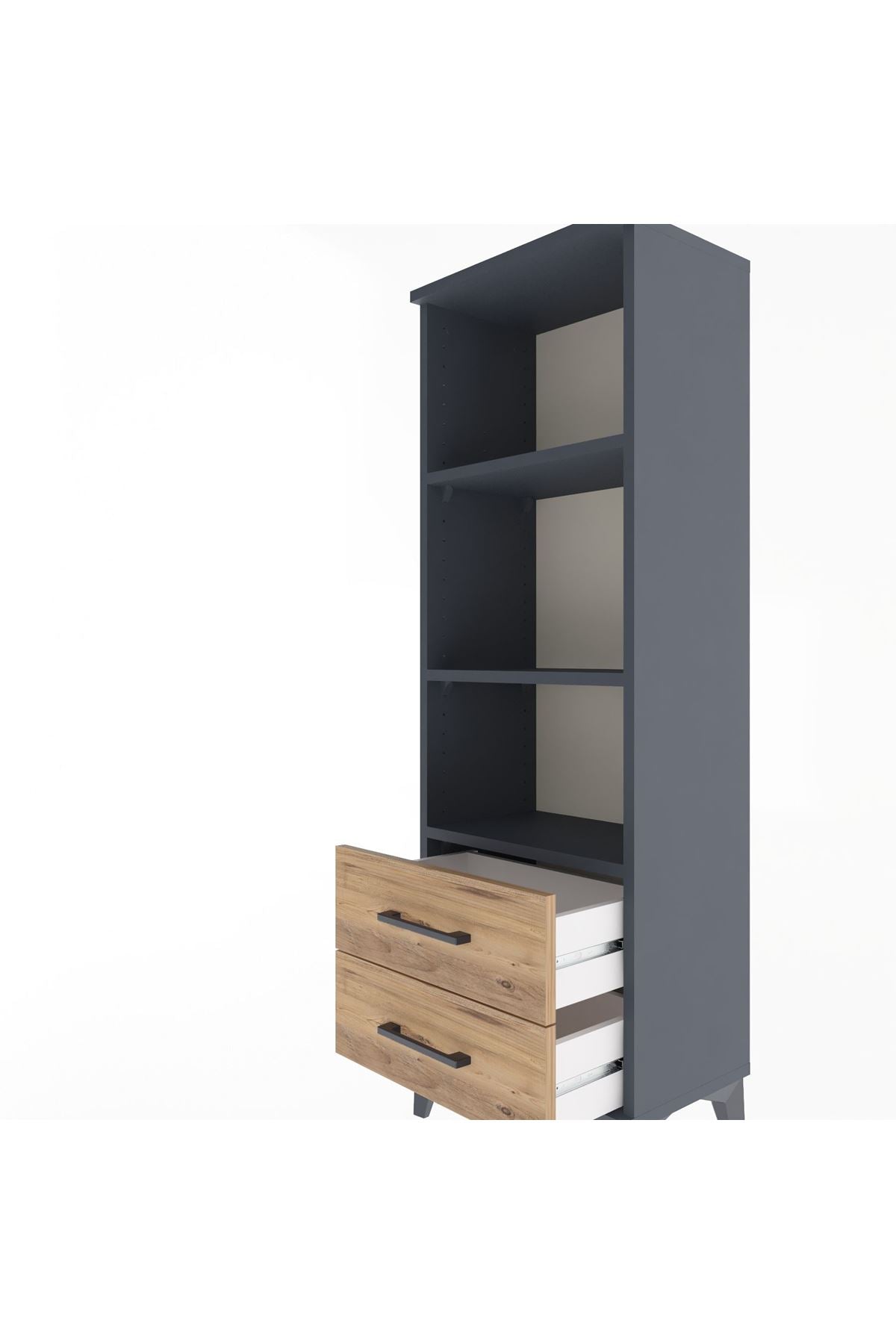 Arges Dolap 3 Raflı 2 Çekmeceli 44x30x134 Antrasit-Çam