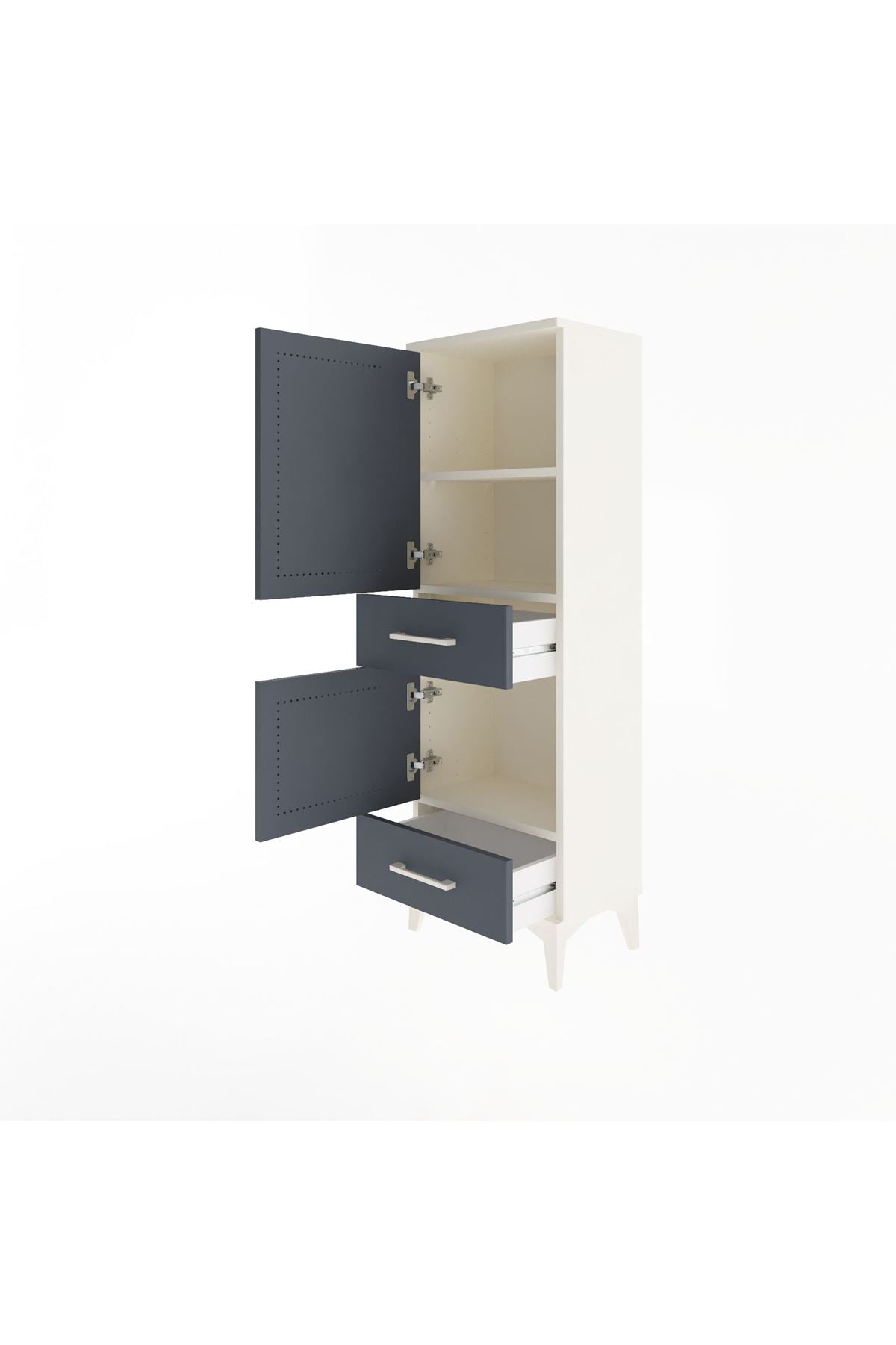 Arges Dolap 3 Raflı 2 Çekmeceli 2 Kapaklı 44x30x134 Aytaşı-Antrasit