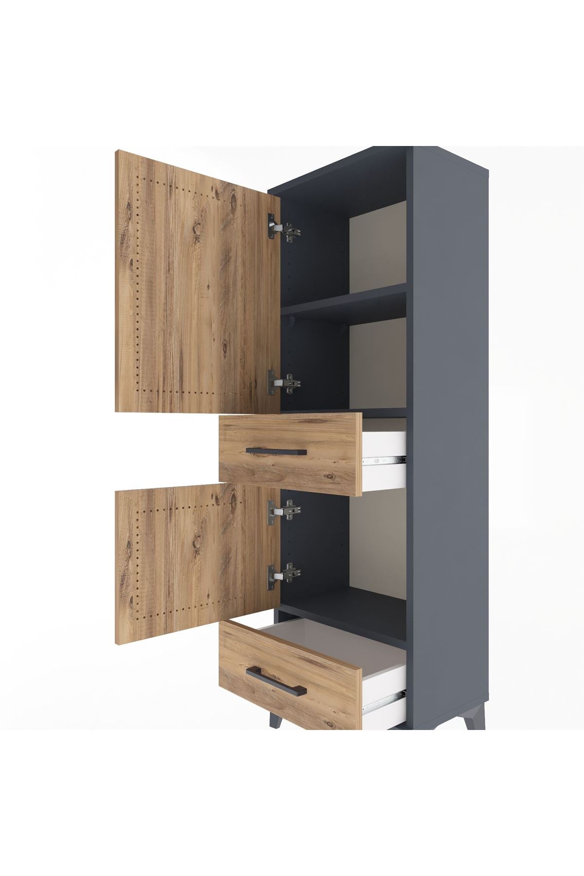 Arges Dolap 3 Raflı 2 Çekmeceli 2 Kapaklı 44x30x134 Antrasit-Çam