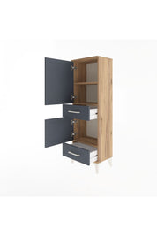 Arges Dolap 3 Raflı 2 Çekmeceli 2 Kapaklı 44x30x134 Çam-Antrasit