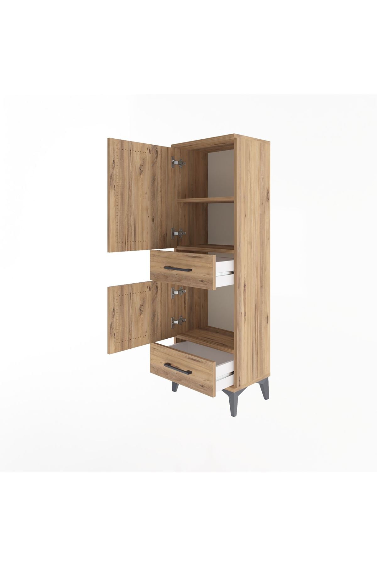 Arges Dolap 3 Raflı 2 Çekmeceli 2 Kapaklı 44x30x134 Çam-Çam