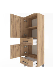 Arges Dolap 3 Raflı 2 Çekmeceli 2 Kapaklı 44x30x134 Çam-Çam