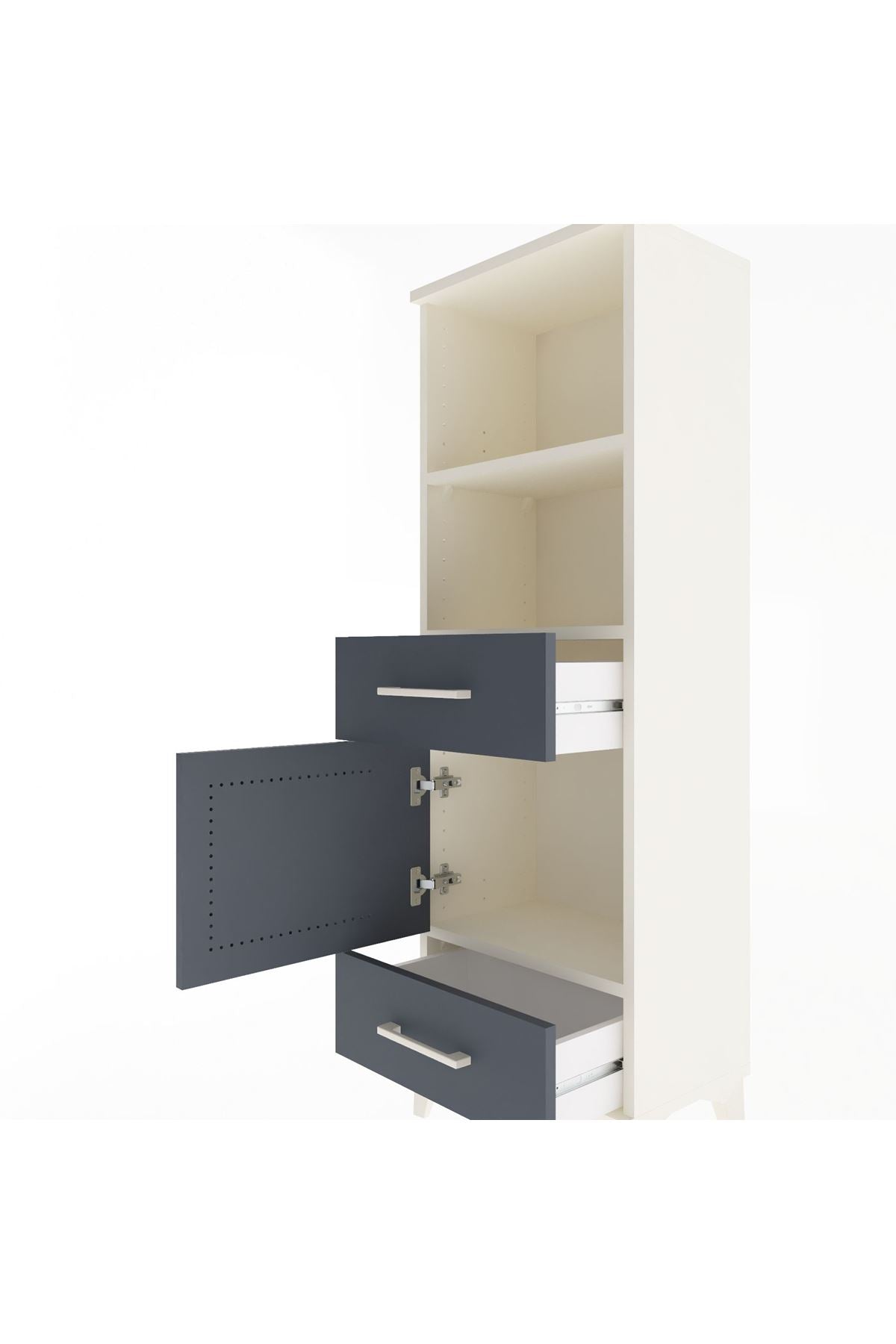 Arges Dolap 3 Raflı 2 Çekmeceli Tek Kapaklı 44x30x134 Aytaşı-Antrasit