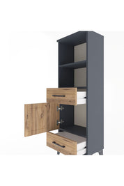 Arges Dolap 3 Raflı 2 Çekmeceli Tek Kapaklı 44x30x134 Antrasit-Çam