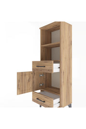 Arges Dolap 3 Raflı 2 Çekmeceli Tek Kapaklı 44x30x134 Çam-Çam