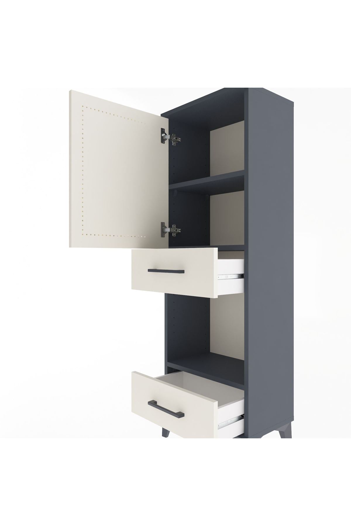 Arges Dolap 3 Raflı 2 Çekmeceli Tek Kapaklı 44x30x134 Antrasit-Aytaşı