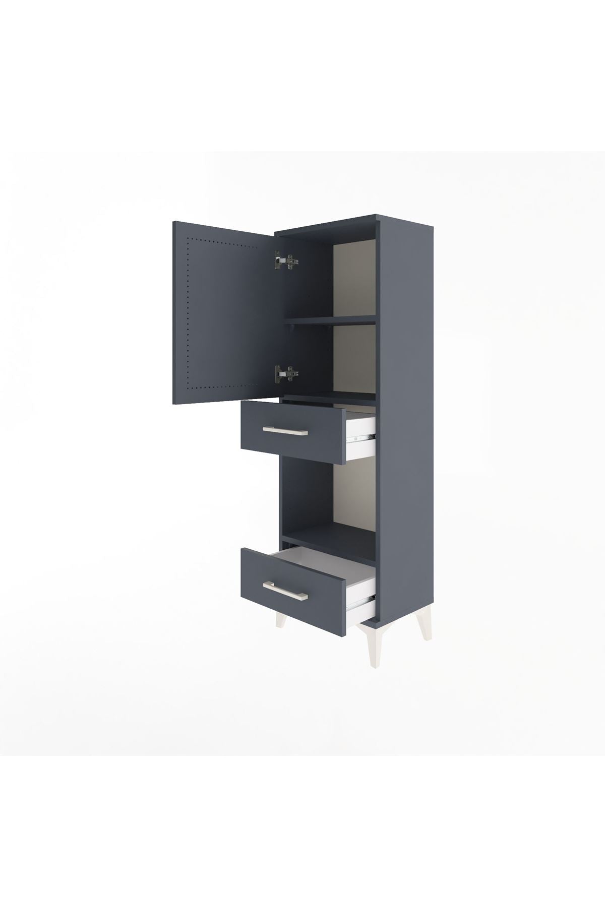 Arges Dolap 3 Raflı 2 Çekmeceli Tek Kapaklı 44x30x134 Antrasit-Antrasit