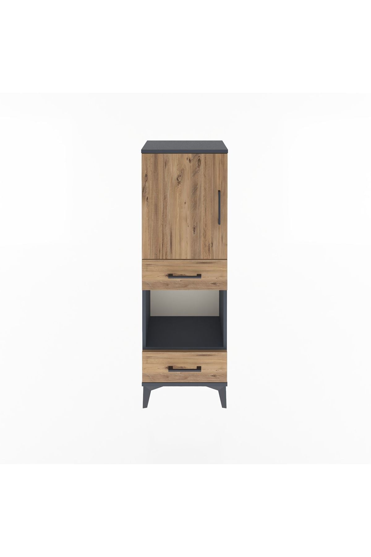 Arges Dolap 3 Raflı 2 Çekmeceli Tek Kapaklı 44x30x134 Antrasit-Çam