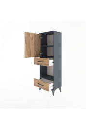 Arges Dolap 3 Raflı 2 Çekmeceli Tek Kapaklı 44x30x134 Antrasit-Çam