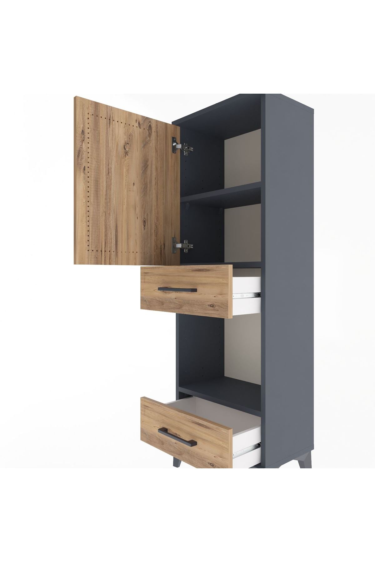 Arges Dolap 3 Raflı 2 Çekmeceli Tek Kapaklı 44x30x134 Antrasit-Çam