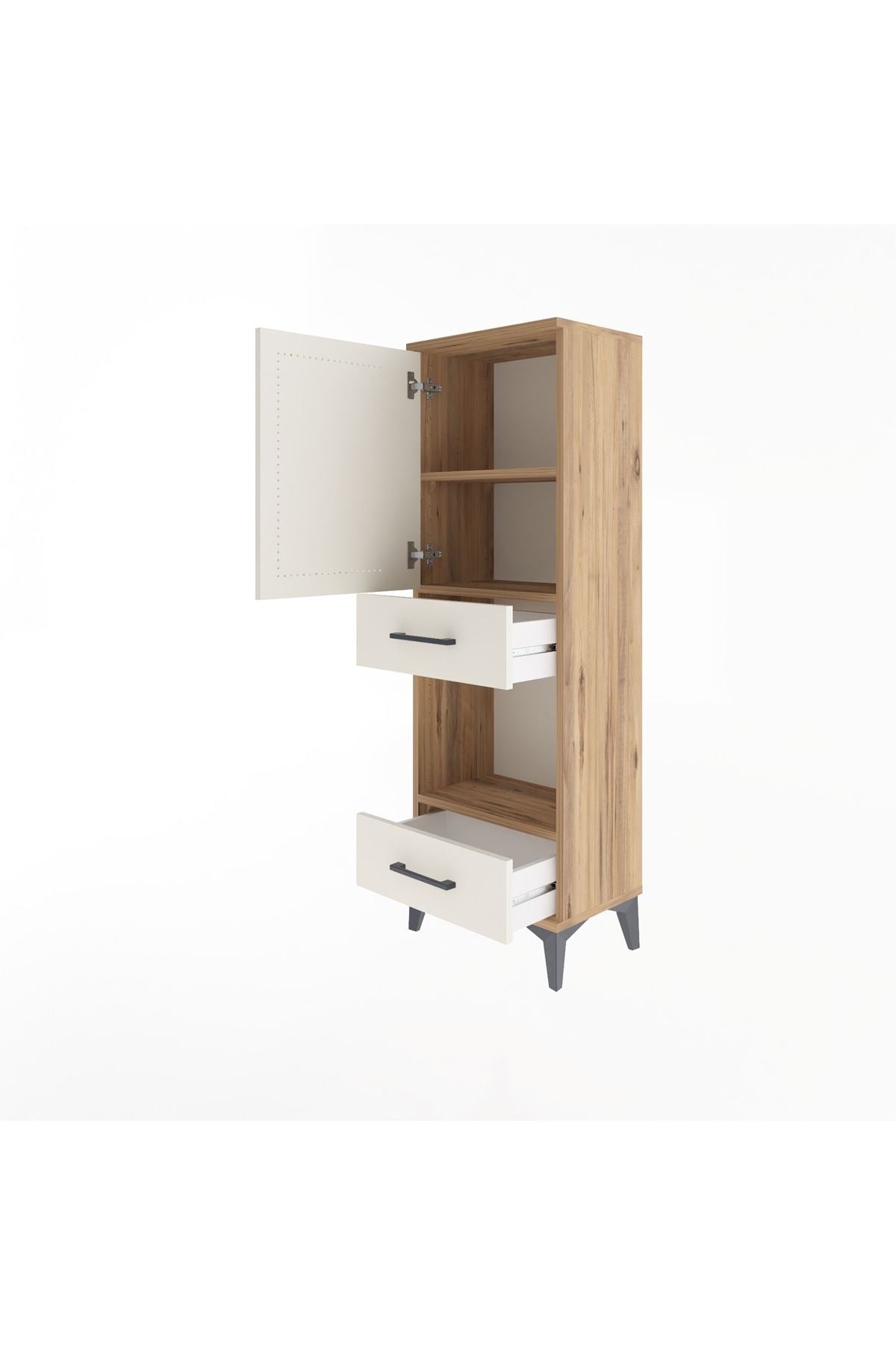 Arges Dolap 3 Raflı 2 Çekmeceli Tek Kapaklı 44x30x134 Çam-Aytaşı