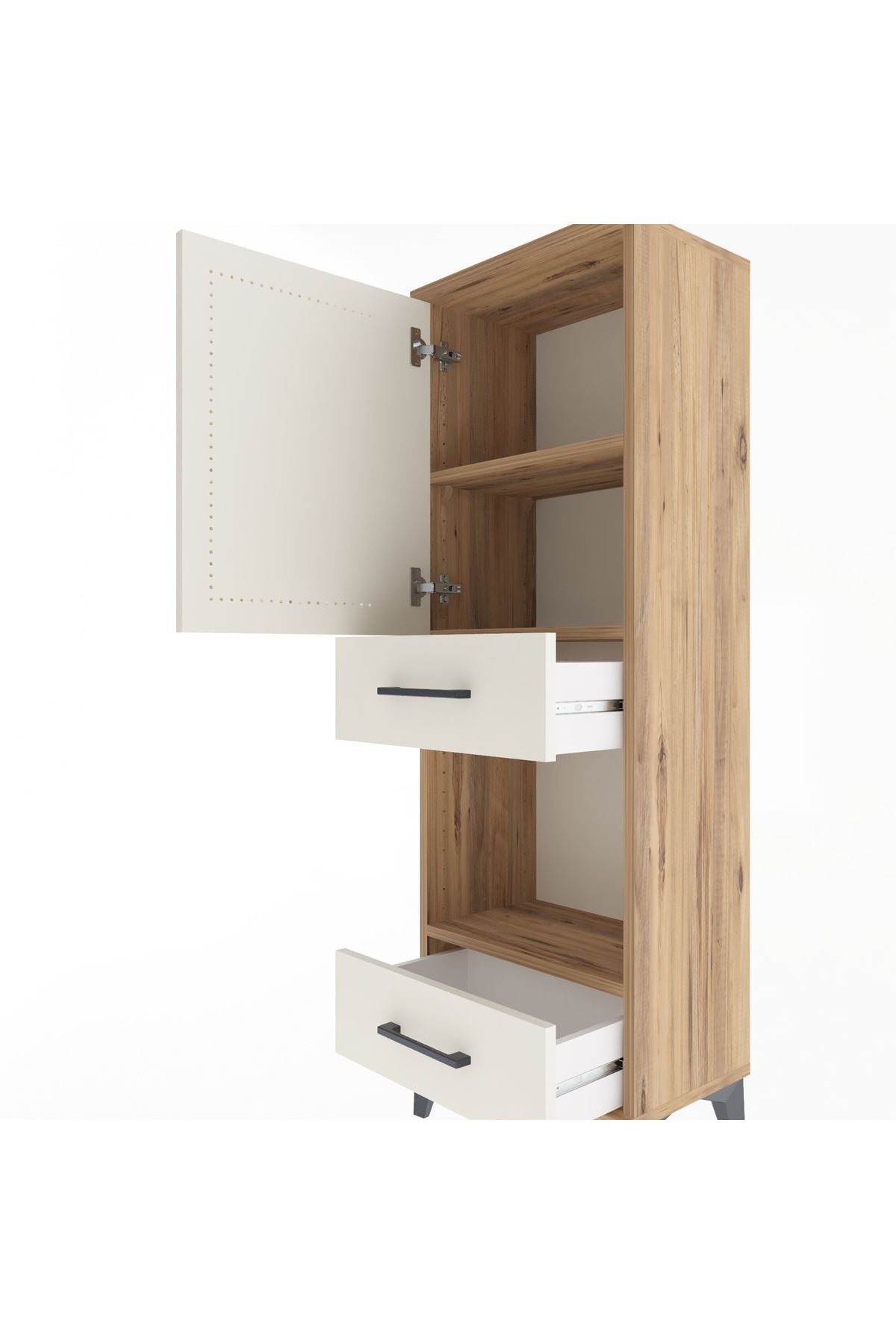 Arges Dolap 3 Raflı 2 Çekmeceli Tek Kapaklı 44x30x134 Çam-Aytaşı