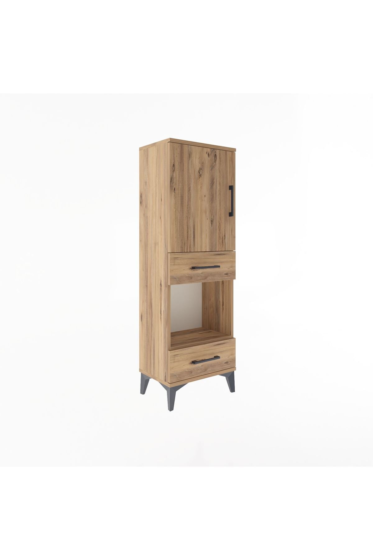 Arges Dolap 3 Raflı 2 Çekmeceli Tek Kapaklı 44x30x134 Çam-Çam