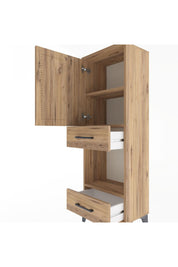 Arges Dolap 3 Raflı 2 Çekmeceli Tek Kapaklı 44x30x134 Çam-Çam