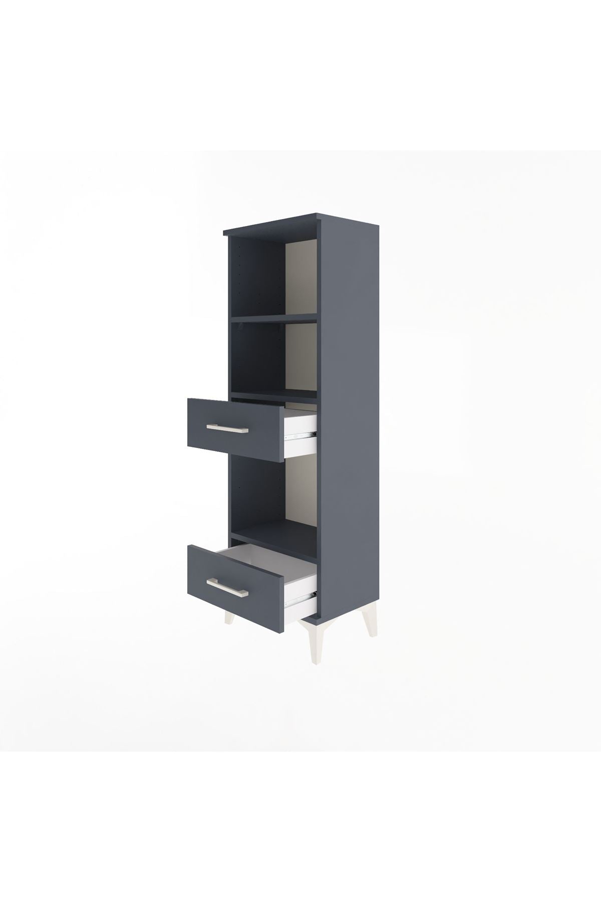 Arges Dolap 3 Raflı 2 Çekmeceli 44x30x134 Antrasit-Antrasit