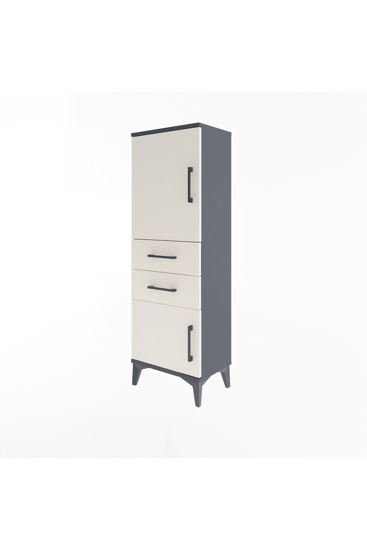 Arges Dolap 2 Raflı 2 Çekmeceli 2 Kapaklı 44x30x134 Antrasit-Aytaşı