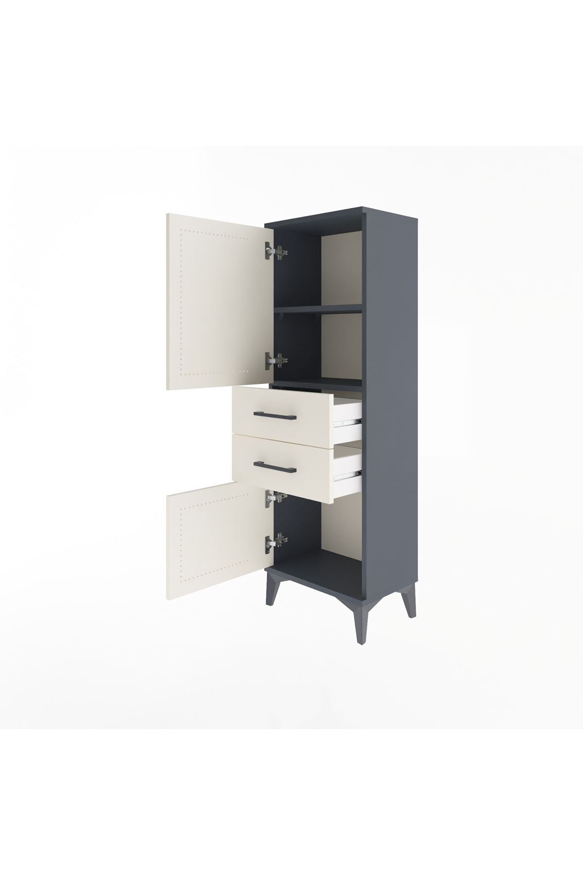 Arges Dolap 2 Raflı 2 Çekmeceli 2 Kapaklı 44x30x134 Antrasit-Aytaşı