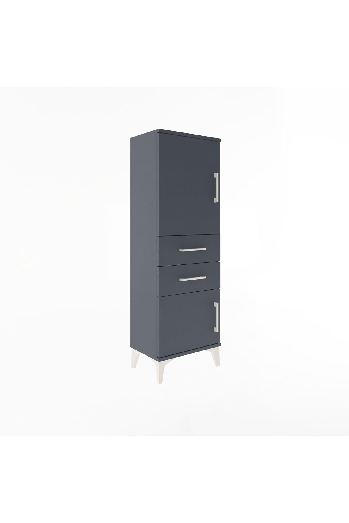 Arges Dolap 2 Raflı 2 Çekmeceli 2 Kapaklı 44x30x134 Antrasit-Antrasit