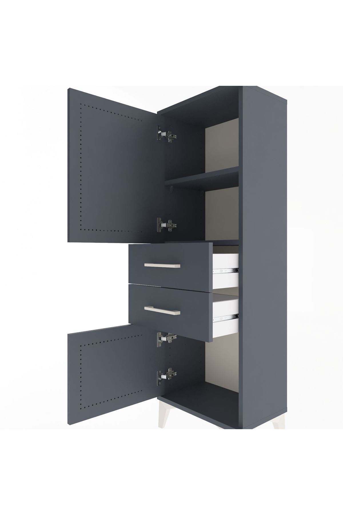 Arges Dolap 2 Raflı 2 Çekmeceli 2 Kapaklı 44x30x134 Antrasit-Antrasit