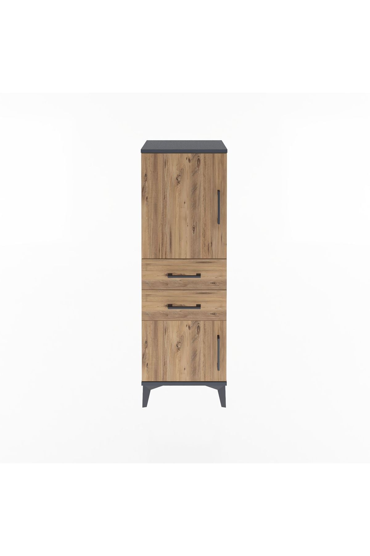 Arges Dolap 2 Raflı 2 Çekmeceli 2 Kapaklı 44x30x134 Antrasit-Çam
