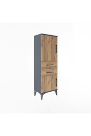 Arges Dolap 2 Raflı 2 Çekmeceli 2 Kapaklı 44x30x134 Antrasit-Çam