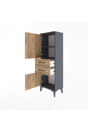 Arges Dolap 2 Raflı 2 Çekmeceli 2 Kapaklı 44x30x134 Antrasit-Çam