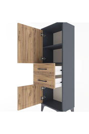 Arges Dolap 2 Raflı 2 Çekmeceli 2 Kapaklı 44x30x134 Antrasit-Çam