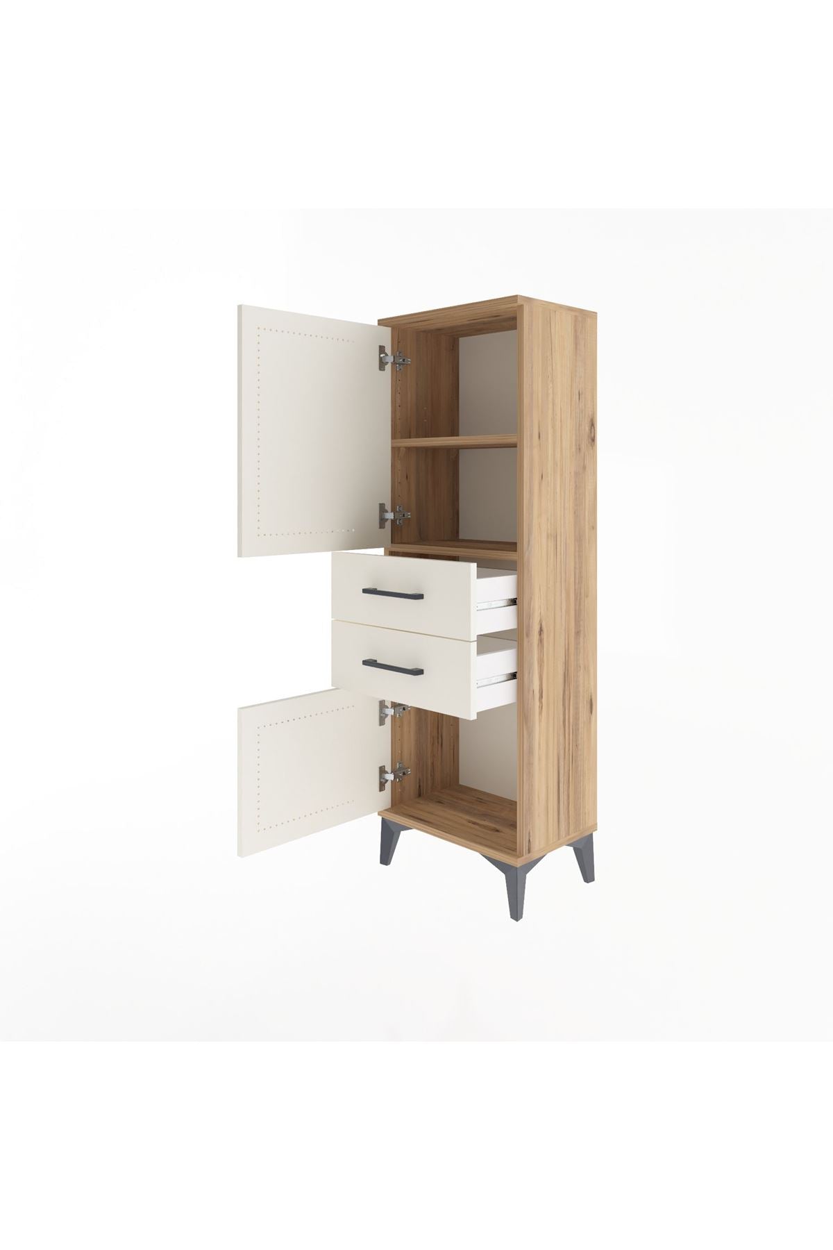 Arges Dolap 2 Raflı 2 Çekmeceli 2 Kapaklı 44x30x134 Çam-Aytaşı