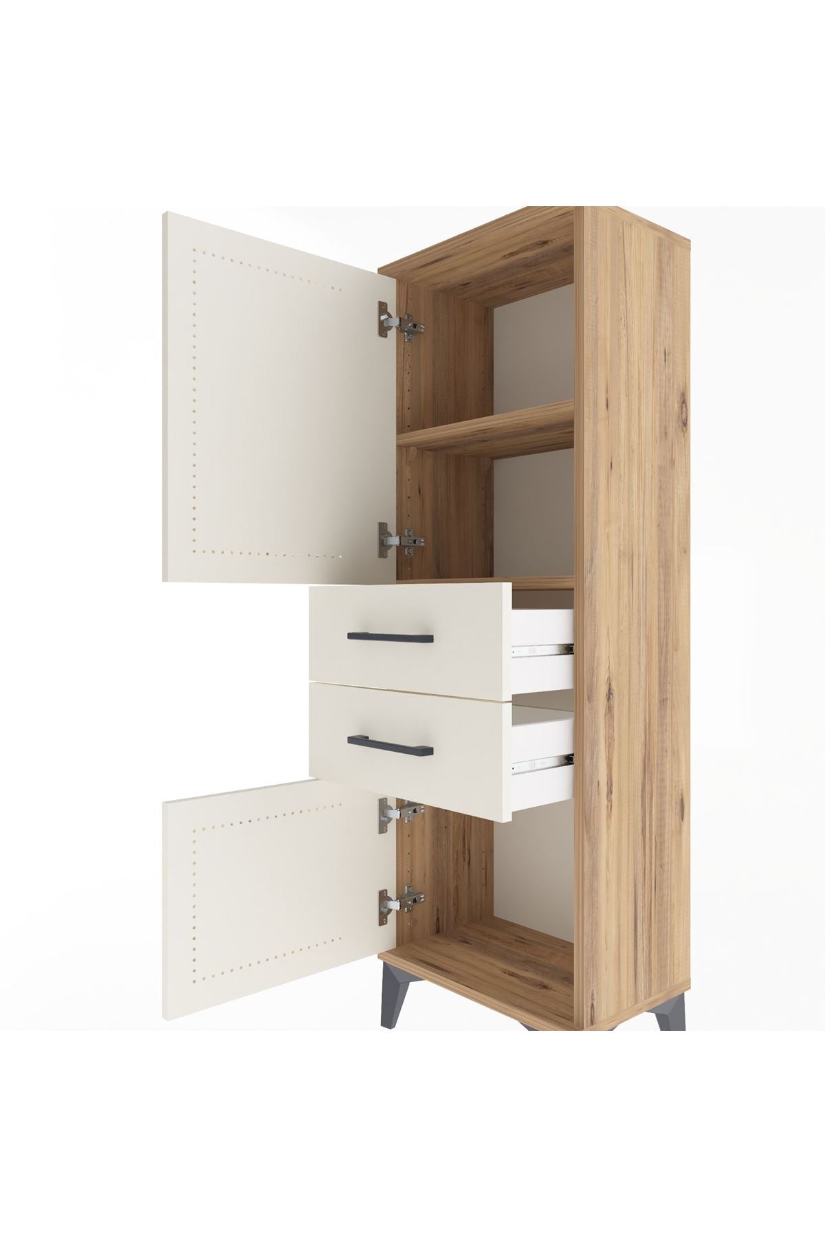Arges Dolap 2 Raflı 2 Çekmeceli 2 Kapaklı 44x30x134 Çam-Aytaşı