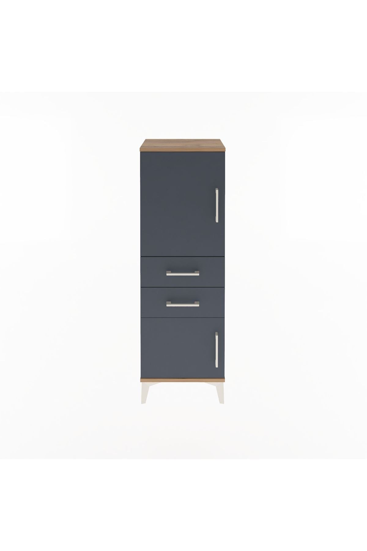 Arges Dolap 2 Raflı 2 Çekmeceli 2 Kapaklı 44x30x134 Çam-Antrasit
