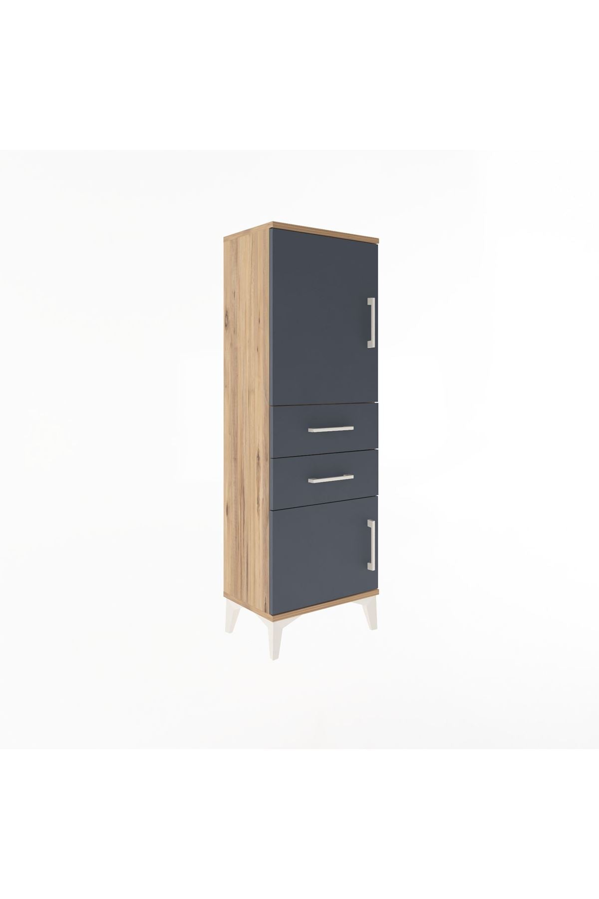 Arges Dolap 2 Raflı 2 Çekmeceli 2 Kapaklı 44x30x134 Çam-Antrasit