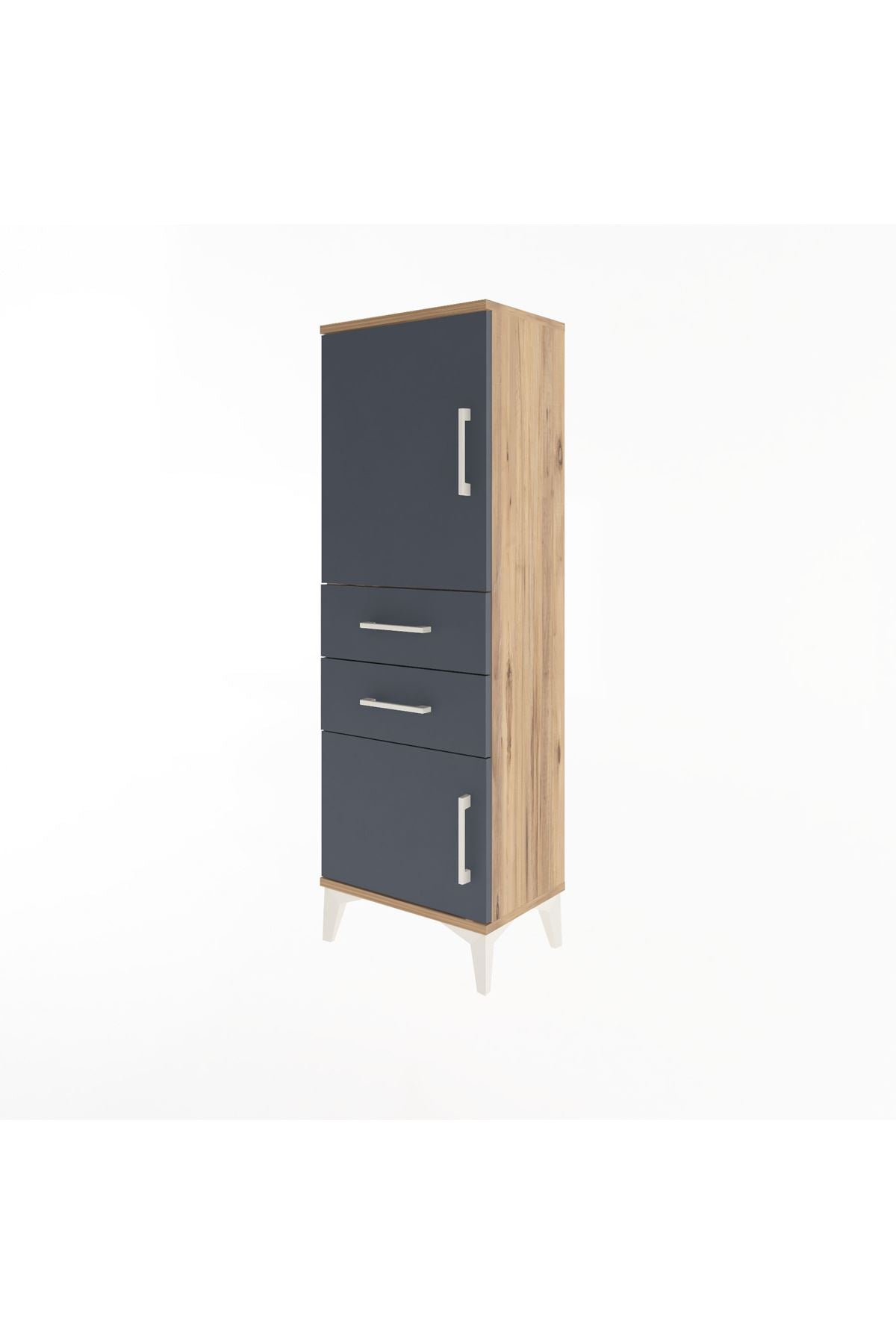 Arges Dolap 2 Raflı 2 Çekmeceli 2 Kapaklı 44x30x134 Çam-Antrasit