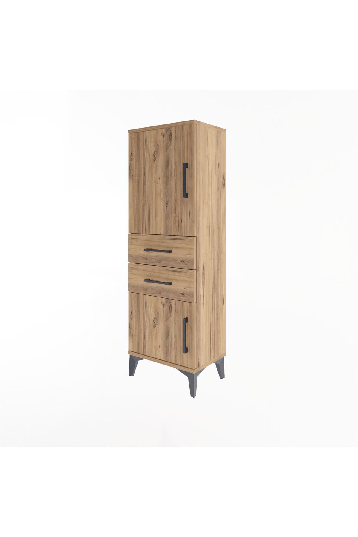 Arges Dolap 2 Raflı 2 Çekmeceli 2 Kapaklı 44x30x134 Çam-Çam