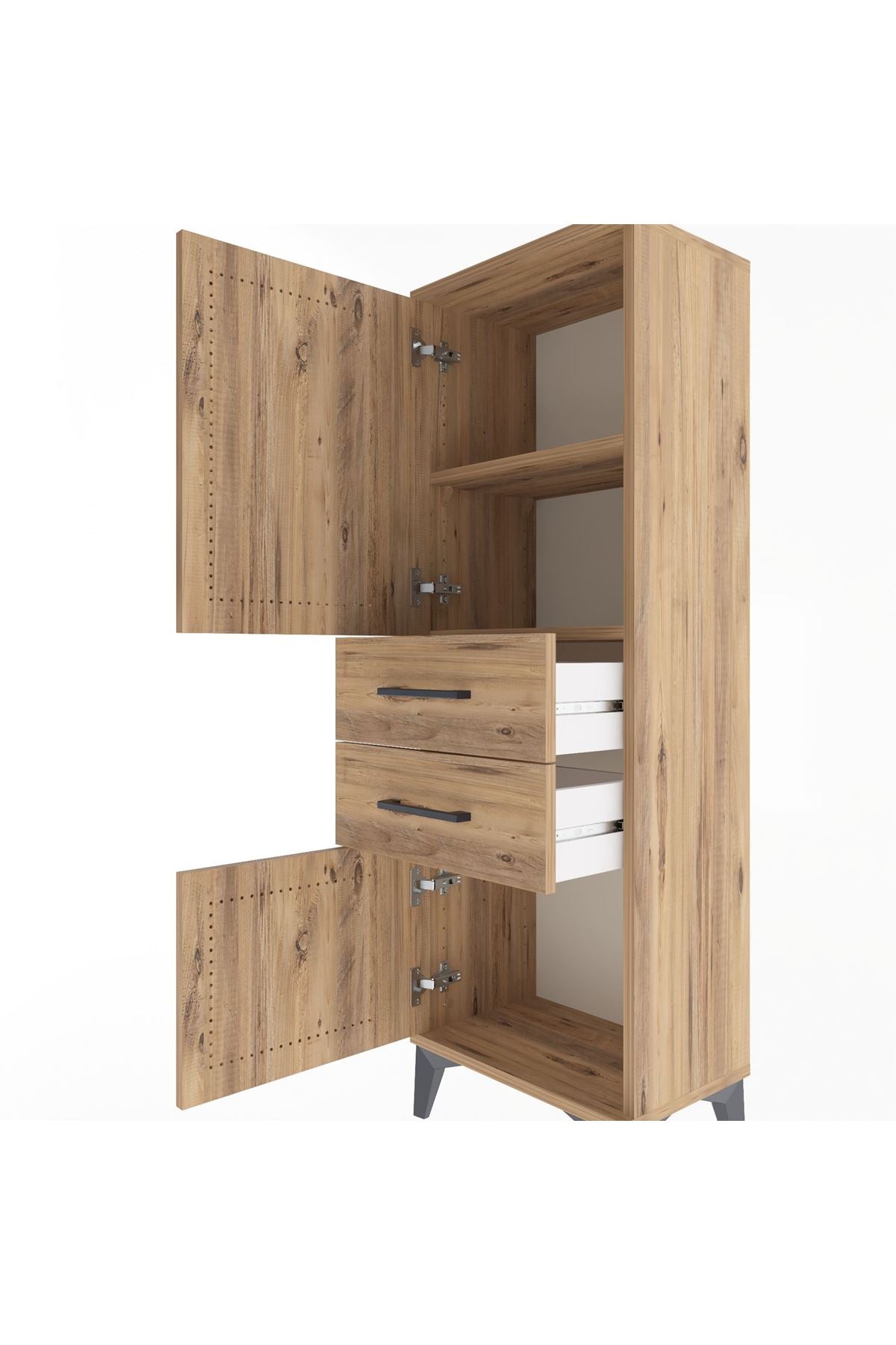 Arges Dolap 2 Raflı 2 Çekmeceli 2 Kapaklı 44x30x134 Çam-Çam