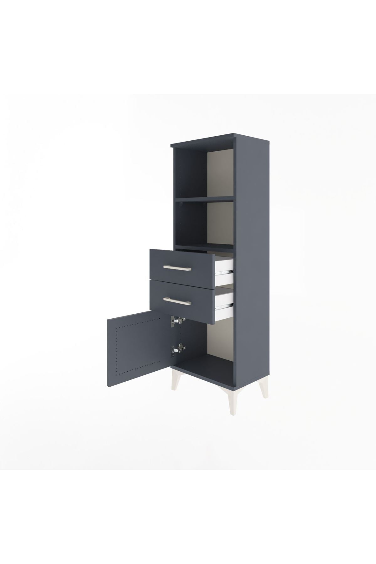 Arges Dolap 2 Raflı 2 Çekmeceli Tek Kapaklı 44x30x134 Antrasit-Antrasit
