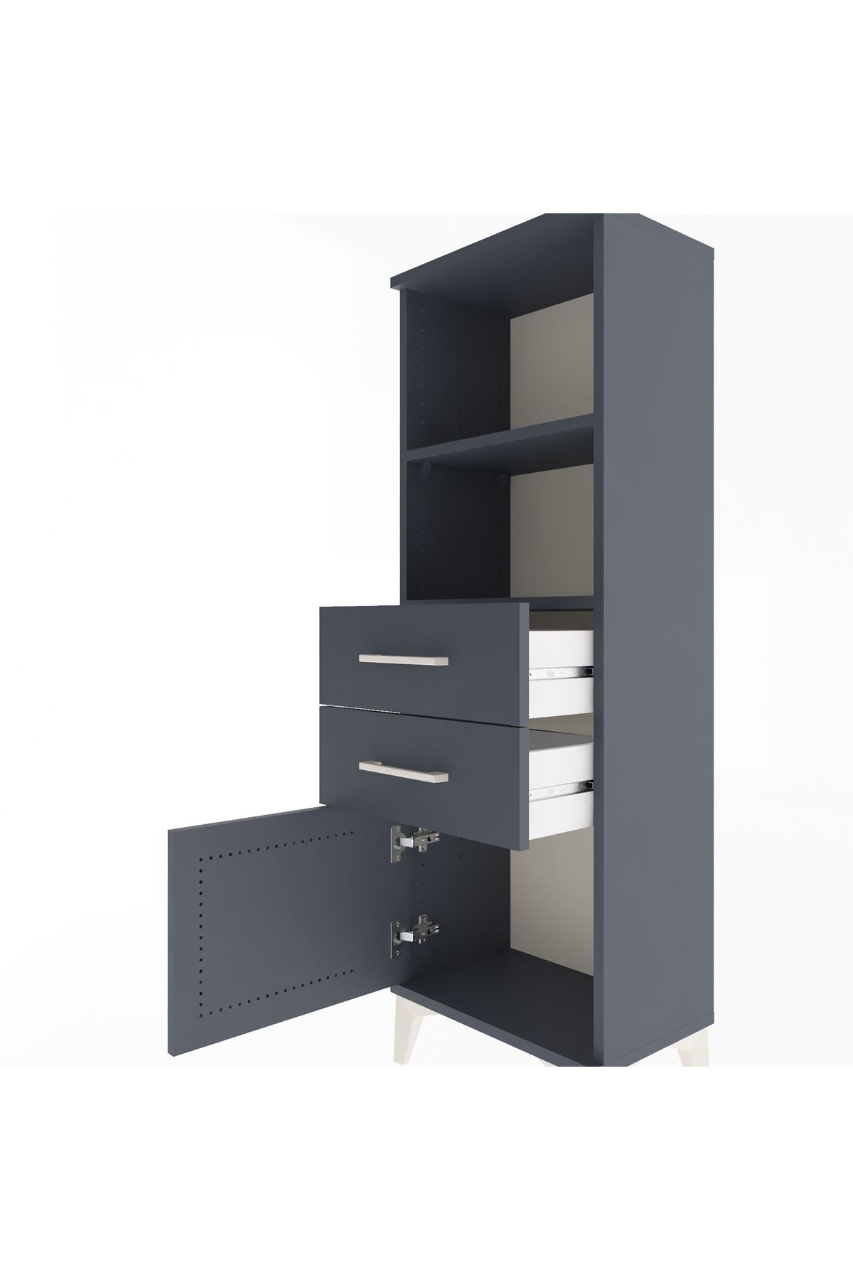 Arges Dolap 2 Raflı 2 Çekmeceli Tek Kapaklı 44x30x134 Antrasit-Antrasit