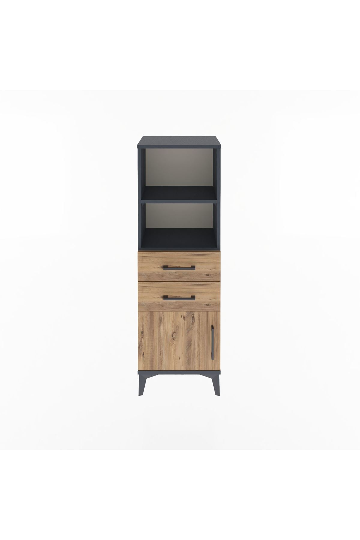 Arges Dolap 2 Raflı 2 Çekmeceli Tek Kapaklı 44x30x134 Antrasit-Çam