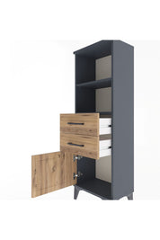 Arges Dolap 2 Raflı 2 Çekmeceli Tek Kapaklı 44x30x134 Antrasit-Çam